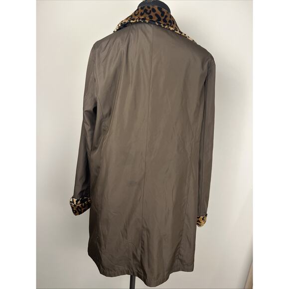 Dennis Basso Rain Jacket Brown S Leopard Print Reversible Large Women’s Coat - Picture 13 of 13
